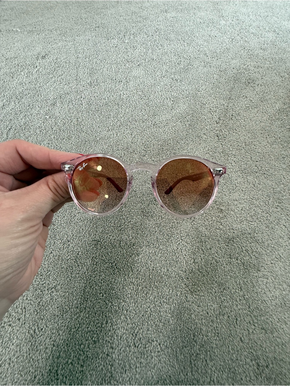 Ray-Ban Pink Transparent Round Kids Sunglasses with Brown Gradient Lenses